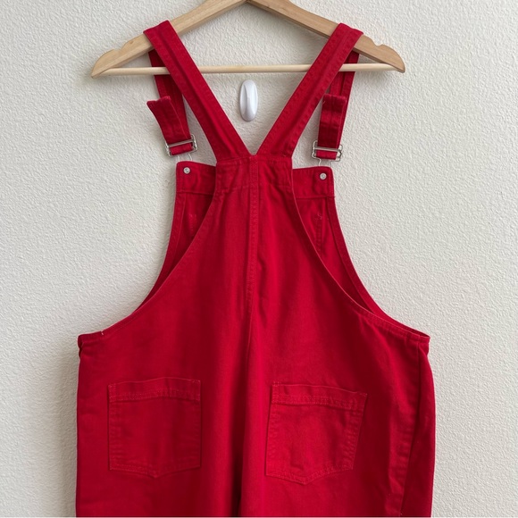 BIG TIME Vintage 90s Vibrant Red Jean Retro Utility Straight Leg Bib Overalls - Picture 13 of 16